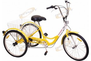 6-Speed 24" 3-Wheel Adult Tricycle Bicycle Trike Cruise Bike W/ Basket Yellow